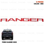 Logo โลโก้ติดท้าย โลโก้ติดฝากระบะท้าย "RANGER" 6 ชิ้น สีแดง สำหรับ Ford Ranger XLT XLS Hi-Rider Wildtrak ปี 2022-2023